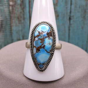 Southwestern Golden Hill Turquoise Ring Size 10 Teardrop Shape Sterling Silver